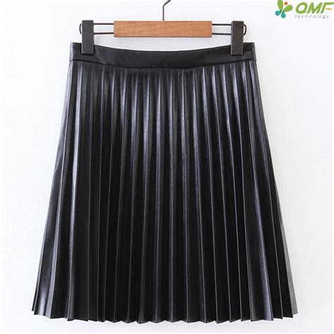 Plus Size Pleated PU Skirt High Waist A Line Folded Sweet Skirt 4XL