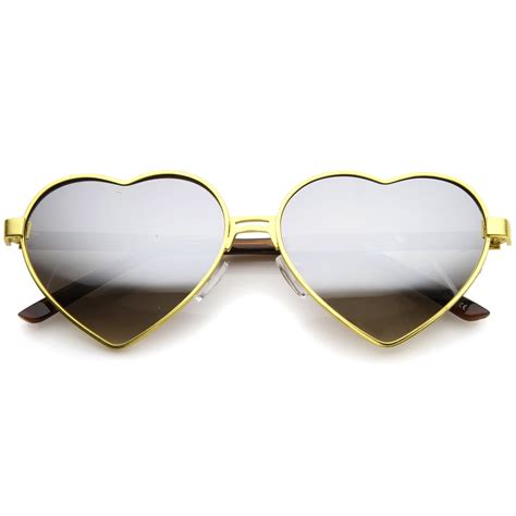 Womens Cute Heart Shaped Revo Lens Metal Sunglasses Zerouv