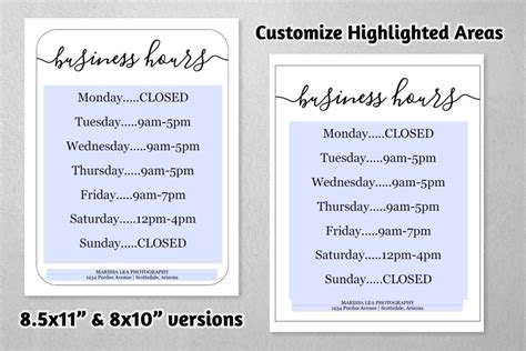 Business Hours Sign Printable Template Hours Of