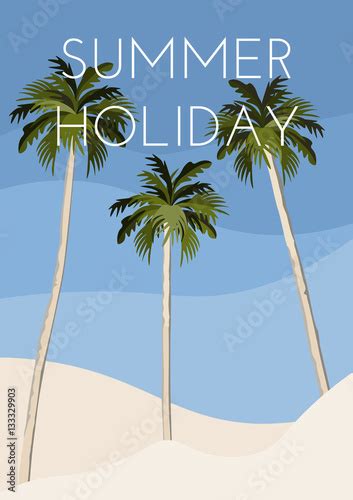Three Palm Trees On The Beach Travel Poster Stock Image And Royalty