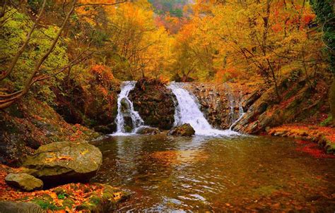 Autumn Waterfall Desktop Wallpaper K