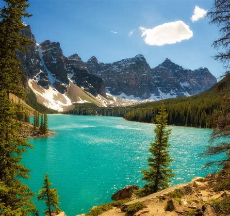 Sunny Day At Moraine Lake In Banff National Park Alberta Canada Stock