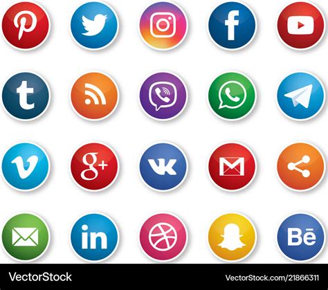 Social Media Set 20 Icons Image Royalty Free Vector Image