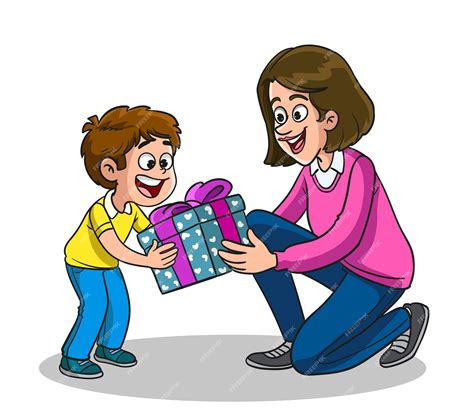 Premium Vector Vector Illustration Of Mother Giving A T To His Son