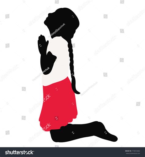 Isolated Black Silhouette Little Girl Praying Stock Illustration