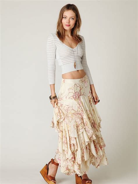 Free People Rounded Godet Maxi Skirt In Natural Lyst