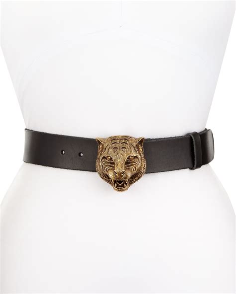 Gucci Leather Tiger Buckle Belt Black Neiman Marcus
