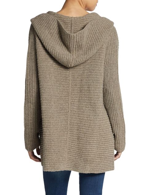 Vince Hooded Chunky Knit Cardigan In Brown Lyst