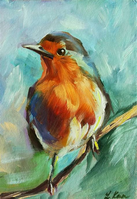 Robin Bird Painting Original Art Wildlife Wall Art Small Oil Etsy