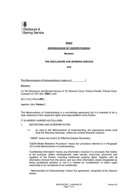 Memorandum Of Understanding Agreement Template