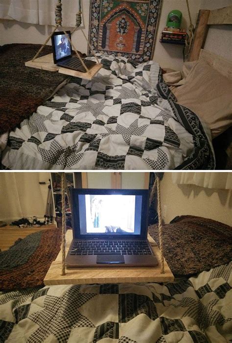 My Friend Redefined Laziness She Built A Floating Table Over Her Bed