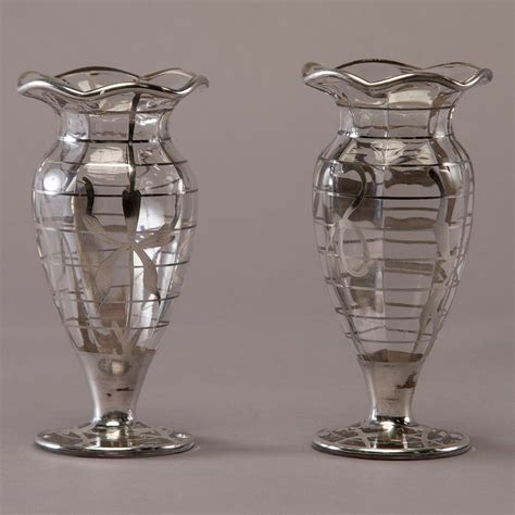 Pair Silver Overlay Glass Vases Item 8709