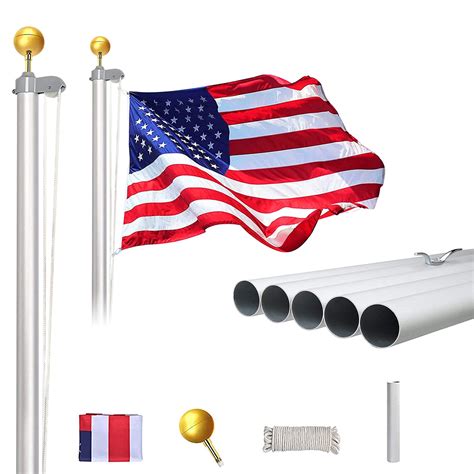 Klvied 20ft Sectional Flag Poles Heavy Duty Aluminum Flag Pole Kit