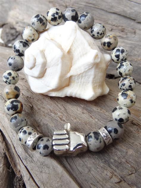 Dalmatian Jasper Bracelet Beige Beads Bracelet Hand Etsy In