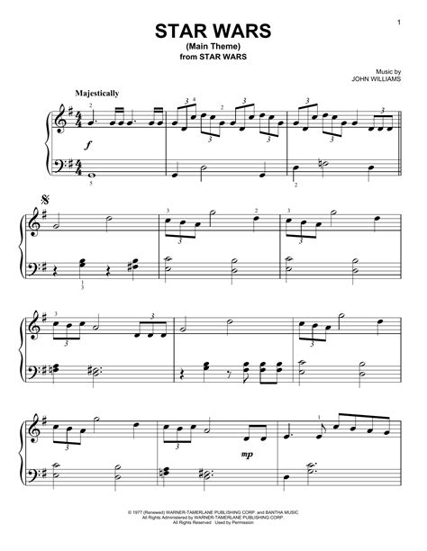 Right here you will have some very easy piano solo arrangements for learners. Star Wars (Main Theme) | Sheet Music Direct