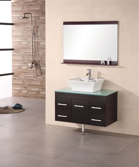 36 Inch Modern Single Vessel Sink Bathroom Vanity With Glass Counter Top Uvde1100a3636