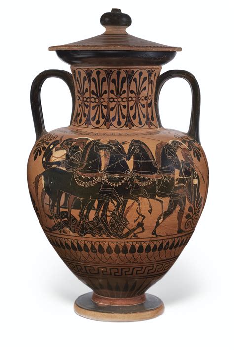 An Attic Black Figured Neck Amphora And Lid Greek Vases Black Figure