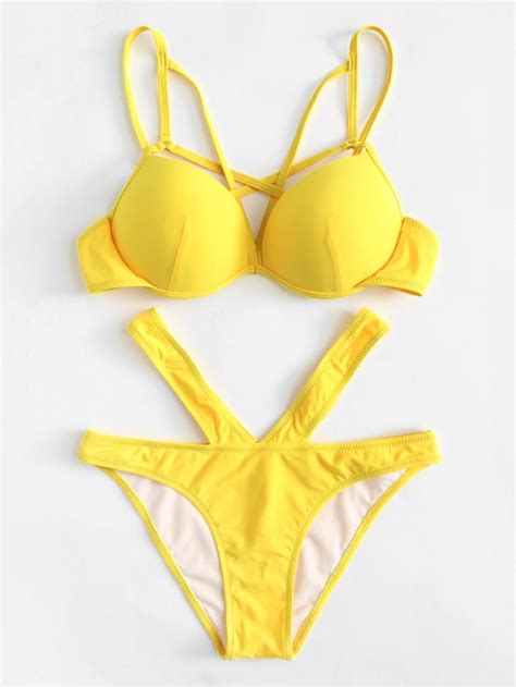 cutout strappy push up bikini set shein sheinside push up bikini bikini set thong bikini