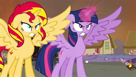 From the friendship is magic color guide. twilight_sparkle_and_sunset_shimmer_stand_together_by ...