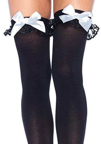Opaque Thigh High Stockings With Chiffon Ruffle And Satin Bow By Leg Avenue 6 Colors