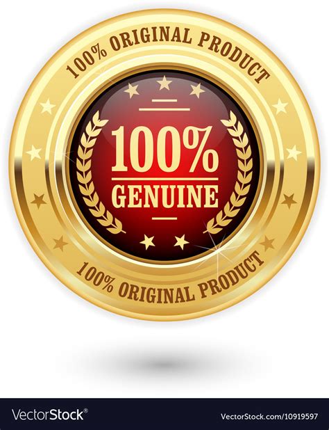 100 Percent Genuine Product Golden Insignia Vector Image