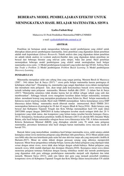 Check spelling or type a new query. (PDF) BEBERAPA MODEL PEMBELAJARAN EFEKTIF UNTUK ...
