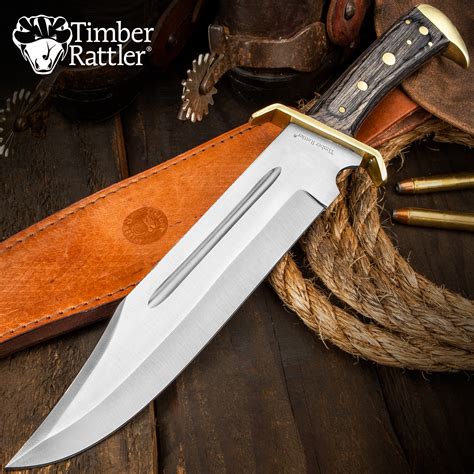 Timber Rattler Western Outlaw Full Tang Bowie Knife With Leather Sheath