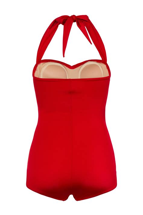 Esther Williams Red 1950s Style Swimsuit With Tummy Control