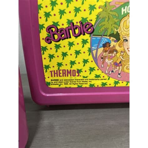 1988 hollywood barbie pink plastic lunch box and thermo… gem