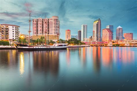 Tampa Florida Usa Downtown Skyline On The Bay Stock Photo By Seanpavone