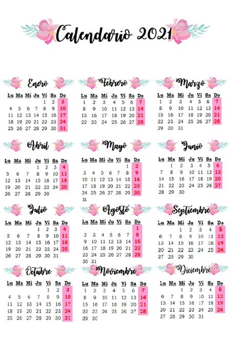 Calendario 2021 Plantilla De Calendario Para Imprimir Calendario