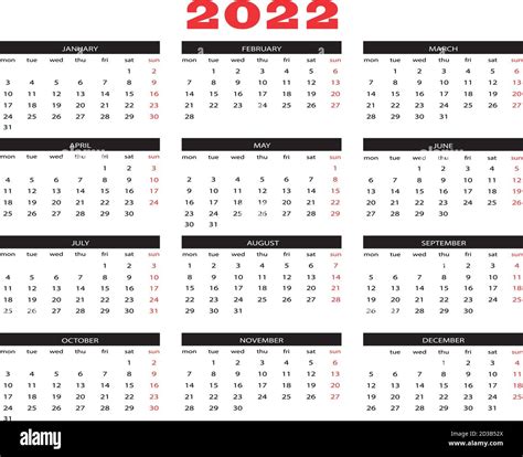 Calendar Year 2022 Stock Vector Image And Art Alamy