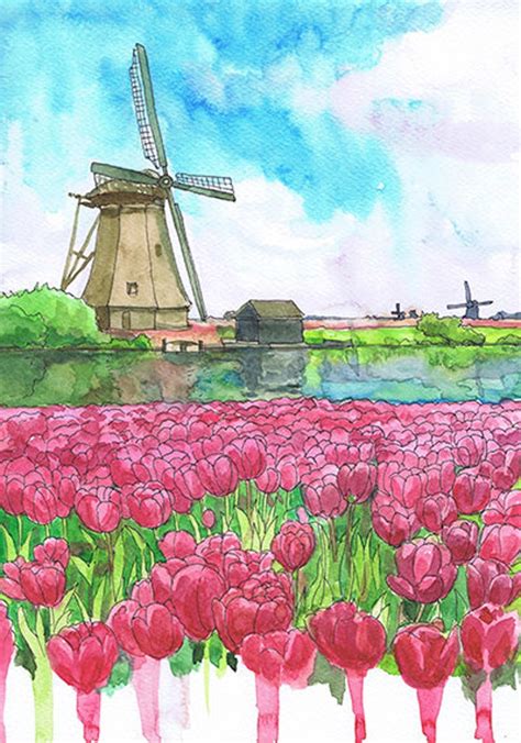 Crayon Painting Tulip Painting Watercolor Landscape Paintings Nature