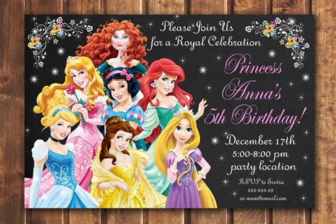 Disney Princess Birthday Invitationdisney Princess Invitation