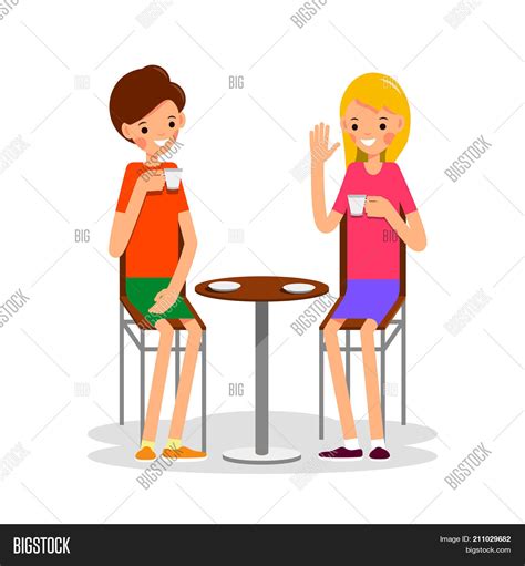 Two Girl Sit Drink Vector And Photo Free Trial Bigstock