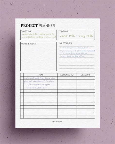 Free Project Planner Printable And Overview Pdf Sheets Crazy Laura In