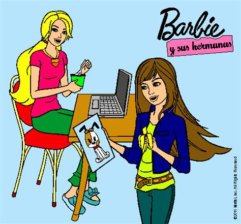 Dibujo de Barbie y su hermana merendando pintado por Kchachi en Dibujos net el día a
