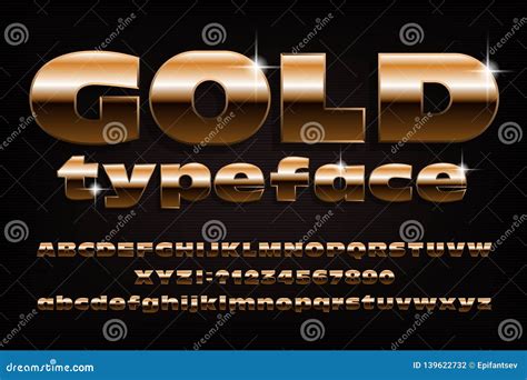 Gold Alphabet Typeface Golden Effect Wide Letters And Numbers