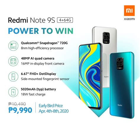 Xiaomi redmi note 9s smartphone. Redmi Note 9S Now Official With a Starting Price of P9,990