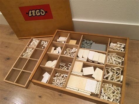 Lego Vintage Wooden Lego Box With Vintage Ca Plastic Parts Waffle