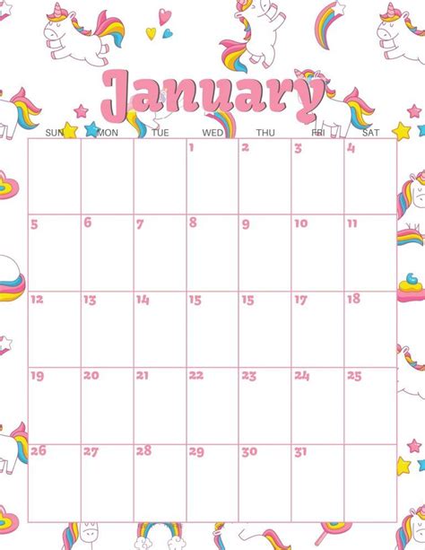 Cute January 2020 Calendar Printable Images Magic Calendar 2019