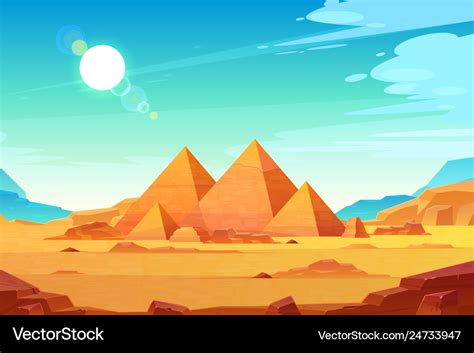 Egyptian Pyramids Landscape Cartoon Royalty Free Vector