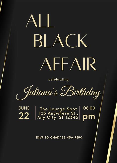 All Black Party Invitation All Black Affair Invitation Black Etsy