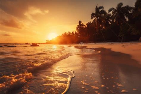 Beautiful Landscape With Sunset Of Paradise Tropical Island Beach