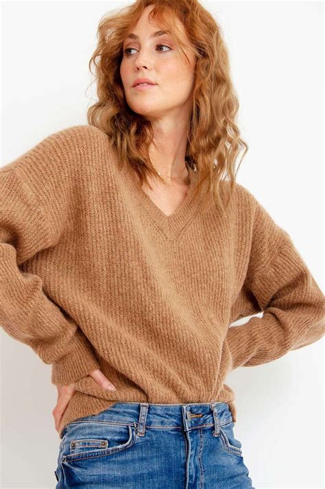 Ribbed V Neck Sweater Camel Product Sienna Goodies