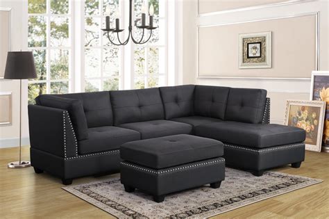 Kassa Mall Home Furniture F6974 Black Polyfiber Sectional Ottoman