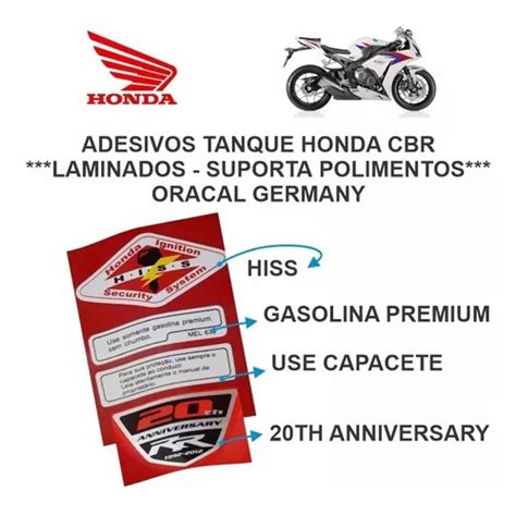 Adesivo Tanque Honda Cbr 600 1000 Rr 20th Hiss Capacete Fan