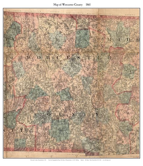 Worcester County Massachusetts 1861 Old Map Custom Print Hf Walling