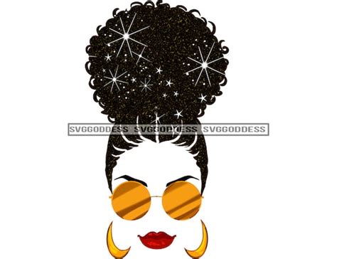 afro puff woman wearing glasses messy bun sexy lips melanin etsy