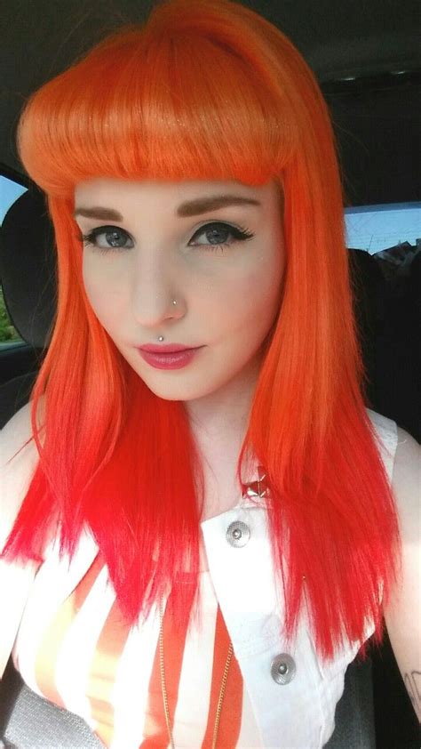 I want to lighten my hair to a nice light brown and put blonde high lights in it. Orange red dyed hair | Fire hair, Hair inspiration color ...